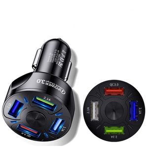 Car Charger Adapter 4-Port USB QC 3.0 Fast Phone Charger Adapter Quick Charging LED Light Display Universal Compatible For iPhone 14 13 Pro Max/12 Pro/11 Pro