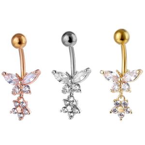 Navel Bell -knappringar D1043 Zirkon Butterfly Belly Stud Mix Colors Drop Leverans smycken Body DHGARDEN DHS1T