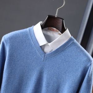 Men's TShirts Men Sweaters 100 Pure Australian Wool Knitting Pullovers Winter Long Sleeve Vneck Solid Color Jumpers Male Woolen Clothes 230223