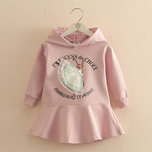 Hoodies Sweatshirts Spring Autumn 2 3 4 6 8 10 Years Children Children Cartoon Lace Patchwork Long Design Hooded Dress Sweatshirt For Girls 230223