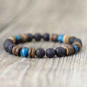 Strand antik handgjorda lavaarmband 8mm träpärlor natursten etnisk braclet för män armband smycken homme