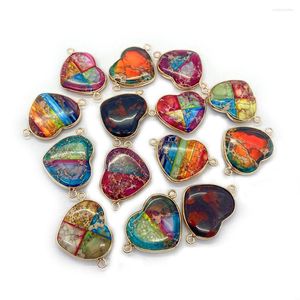 Pendant Necklaces Natural Sea Sediment Emperor Stone Double Hole Connector Heart Shape Seven Chakra Pendants Charms Jewelry DIY Necklace