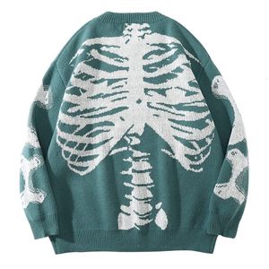 Men's Vests Autumn Crew Neck Sweater for Unisex Oversized Skeleton Bone Print Knit 230223