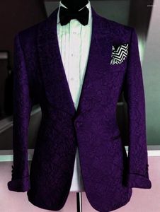 Mäns kostymer skräddarsydda män lila mönster brudgummen tuxedos sjal lapel groomsmen bröllop man 2 bitar (jacka byxor slips) c777