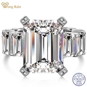 With Side Stones Wong Rain 925 Sterling Silver 3EX Emerald Cut VVS1 12 16MM Yellow Sapphire Created Ring for Women Gifts Drop 230223