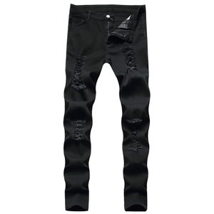 Męskie dżinsy retro czarne spodnie rozciągnięta otwór Risped Slim Fit Fashion Casual Denim Spoders for Men Hip Hop Pants Ubrania odzieży 2024