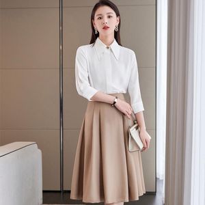 Two Piece Dress Novelty Spring Summer Women Business Suits With 2 Set Skirt And Blouses For Ladies Office Work Wear Shirts Blouse SetsTwo