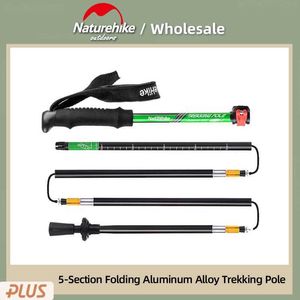 Trekking Poles NatureHike Aluminium Alloy Folding Trekking Poles Outdoor Camping Climbing Equipment Travel 5 Sektioner Justerbara gångpinnar J230224