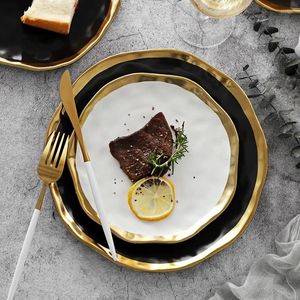 Dinnerware Sets Nordic Style Ceramic Gold Plate Creative Porcelain Dish Soup Rice Bowl Set Snack Dessert Dinner Cake Tray Tableware