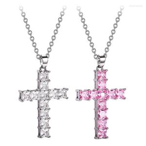 Anhänger Halsketten Weibliche Kreuz Halskette Intarsien Weiß/Rosa/Gold Farbe Zirkonia Modische Vielseitige Frauen Für Party Schmuck