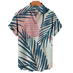 Erkekler Sıradan Gömlekler 2022 Yaz Erkek ve Kadın Unisex Bitki Baskı Gömlek Gevşek Düğme Gömlek Nefes Alabilir Kısa Kollu Hawaiian Artı Beden Gömlek Z0224