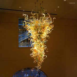 Kronleuchter Treppenleuchter LED Golden Amber Luxus-Beleuchtungskörper Modernes Wohnzimmer Villa Lobby Dekoratives Muranoglas