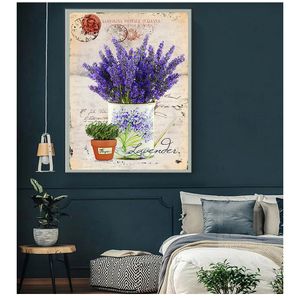 Malerei Provence Landschaft Wand Kunst Poster Öl Bild Für Home Decor Wohnzimmer Bild Vintage Lila Lavendel Leinwand Woo