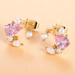 Stud Earrings Little Moon Star Wreath For Women Round Geometry Love Heart Circle Earings Charm Jewelry Bijoux Brincos Gifts