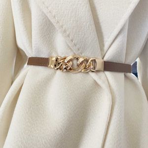 Belts Women Thin Belt Gold Color Chain Buckle PU Leather Belts Female Ladies Adjustable Waist Straps For Skirt Dress Decor Waistbands Z0223