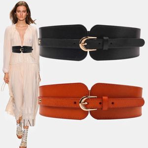 Belts Luxury Wide Women Belt Black PU Leather Elastic Corset Belts Female Vintage Wild Pin Buckle Waistband Seal Z0223
