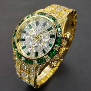 Relógios de pulso Full Moissanite Men's Watches Top Iced Out Calendar Quartz Fashion Week Display Relógio à prova d'água 2023