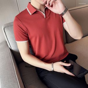 Men's T Shirts British Style Plus Size 4XL-M Turn Down Collar Short Sleeve Men Casual Polo Business Slim Fit Breathable Tee Shirt Homme
