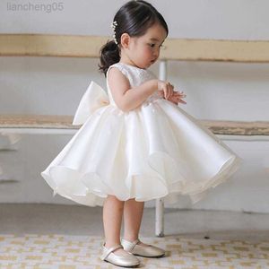 Girl's Dresses New Lace Baby Girls Clothes Birthday Dresses Bow Tutu Kids Formal Party Wear Baptism Christening Dresses for Infant Princess W0224