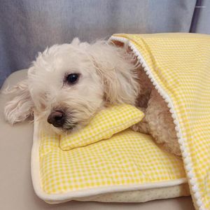 Dog Apparel Three-Piece Warm Pet Quilt Beds Pad Autumn And Winter Cotton Plaid Cat Sleeping Comfortable Bed House