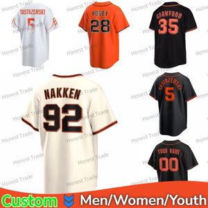 Custom Mike Yastrzemski Jersey 25 Barry Bonds Crawford 23 Joc Pederson Longoria Samardzija Bälte Jack Clark Orange Svart Stitched Tröjor 2022 2023