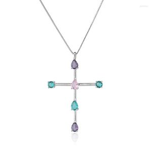 Anhänger Halsketten Omyfun Fabrikpreis Mode Kreuz Halskette mit farbigem Kristallkragen Einfacher Charme Semi Joyas N002