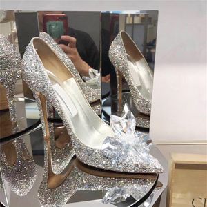 Sapatos de casamento Mulheres sapatos de noiva saltos altos saltos finos Princesa Phinestone Cinderela Crystal S Hoes218b