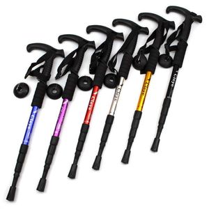 Trekking Poles Hiking Stick 110 cm 4 Section Aluminum Alloy Walking Trekking Poles Telescopic Baton Running Trail Canes T Handle Hiking Accesso J230224