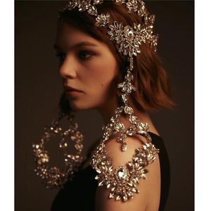 Hårklämmor Barrettes Luxury Long Tassel Rhinestone Headwear Earrings Chain Exquisite Fashion Shiny Zircon Accessories Bridal Wedding Jewel