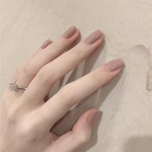 Unghie finte Beautiful Light Khaki Pure Color 24pcs Short Size Cute Fake Japanese Bride Lady Full Nail Tips