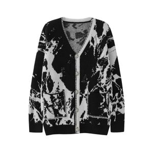 Men's Sweaters Pockets Vneck Frayed Marbling Winter Jacket Sweater Cardigan y2k Clothes Spring Coat Gothic Couple Clothing 2023 230223