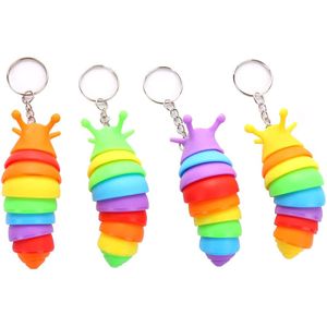 Novelty Mini Fidget Slug Key Chain Toys 3D Articulated Stretch Caterpillar Sensory Stress Relief Flexible Hand Toy Colorful Anti Anxiety Office Desk Pet Toys