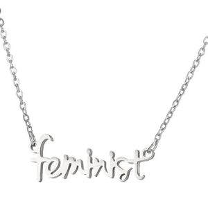 Unikt feministiskt ord halsband rostfritt st￥l konst bokstav kursiv manus femininitet kvinnlig femme bijoux tjej kvinnor h￤ngkedjor chokers