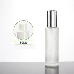 Storage Bottles 80ml Frosted/green/blue Glass Bottle Silver Pump Lid Serum/lotion/emulsion/foundation/gel/moisture Toner Skin Cosmetic