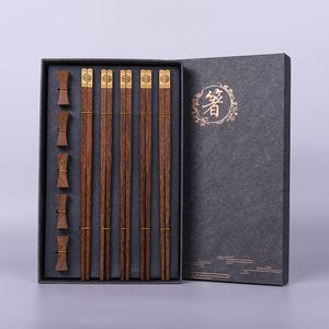 Chopsticks High Quality Premium Wooden Gift Box Packaging Household Cylindrical Natural Wenge Tableware Set 230224