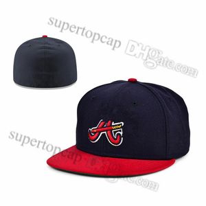 2023 Herren Baseball Voll geschlossene Kappen Sommer Marineblau Buchstabe Knochen Männer Frauen Schwarz Farbe Alle 32 Teams Casual Sport Flat Fitted Hüte „A“ „Atlanta Mix Farben F27-035