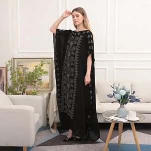 Etnik Giyim Wepbel Müslüman Abaya Robi Dubai Batwing Kollu Şifon Rhinestone Djellaba Siyah Ramazan Gevşek İslami Elbise