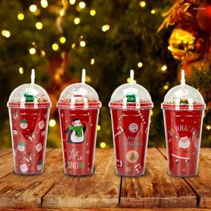 Mugs Christmas Cup with Lid Straw Xmas Santa Snowman Coffee Mug Tumbler Drinkware