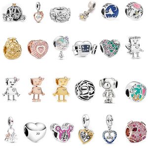 925 pund silver ny mode charm ny pumpa bilp￤rlor liten bella robot diy orm ben str￤ng tillbeh￶r hj￤rtformade p￤rlor