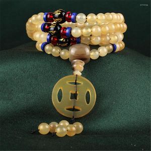 Strand design naturliga tibetanska fårhorn pärlor armband buddhist 108 mala för bönmedling kvinnor män smycken grossist