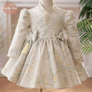 Abiti da ragazza Neonata Principessa Tutu Abito Neonato Bambino Bambino Manica lunga Fiocco Perla Vestido Festa Matrimonio Compleanno Abito Vestiti per bambini 1-10 anni W0224