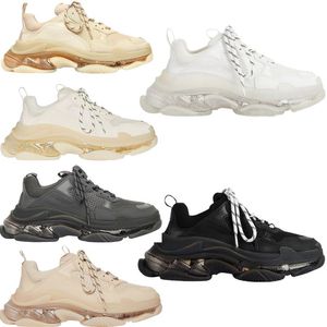 Tasarımcı Sıradan Ayakkabı Lüks Top Erkek Kadınlar Üçlü 3 Şeffaf Sole Şeffaf Sole Beyaz Çift Katmanlı Köpük Mesh Sneakers