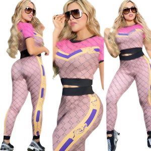 Women Tracksuits Sport Suits Summer Slim Fashion Women's Luxury Printed Sportswear Short-sleeved Trousers Two-piece Set Q6075