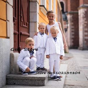 Conjuntos de roupas terno para meninos branco casamento smoking peça crianças blazer calças colete formal vestido de festa fino ajuste jaqueta