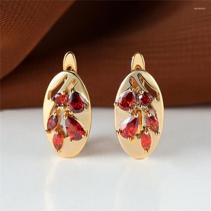 Hoop Earrings January Birthstone Oval Champagne Gold Color Wedding Red Zircon Water Drop Stone For Women Gifts