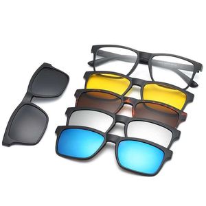 Gafas de sol HJYFINO 5 lentes Imán Gafas de sol Clip Espejo Clip en Gafas de sol Clip en gafas Hombres Clip polarizado Prescripción personalizada Miopía G230223