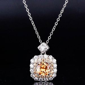 Pendant Necklaces Female Dainty Jewelry Fashion Square Two Tone Necklace Inlay Full Dazzling Zircon Bridal Wedding Party Charm Neck ChainPen