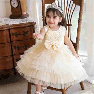 Flickans klänningar 2023 Girls Elegant Dress Children Big Bow Princess Dresses For Kids Girl Applique Lolita Ball Gown Infant Wedding Party Vestidos W0224