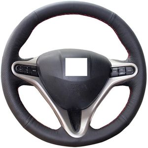 Tampa do volante DIY para 3 raios 8th Honda Civic Diy Sew Interior Acess￳rios 13 5-14 5 polegadas ponto no embrulho preto genu￭no L2337