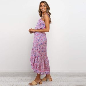 Casual Dresses 2023 Spring Summer Bohemian C Holiday Ladies Dress Strappy Floral Print Condole Belt Empire Söta Mid-Calf Girls Women